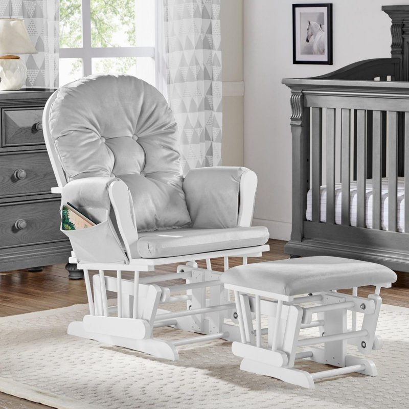 Fauteuil oscillant et repose-pieds, Blanc, Gris clair