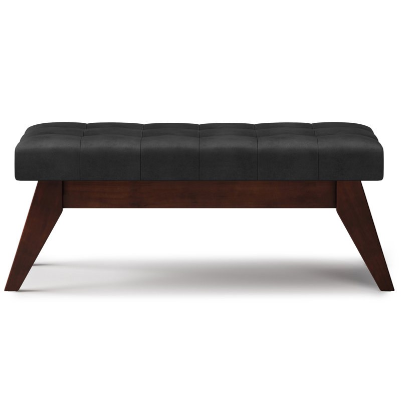 Distressed Black Faux Leather Tufted Ottoman Bench