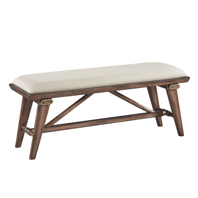 Banc en bois de style moderne, siège rembourré en tissu brun pour manger, siège de 47,5 po x 16 po x 20 po