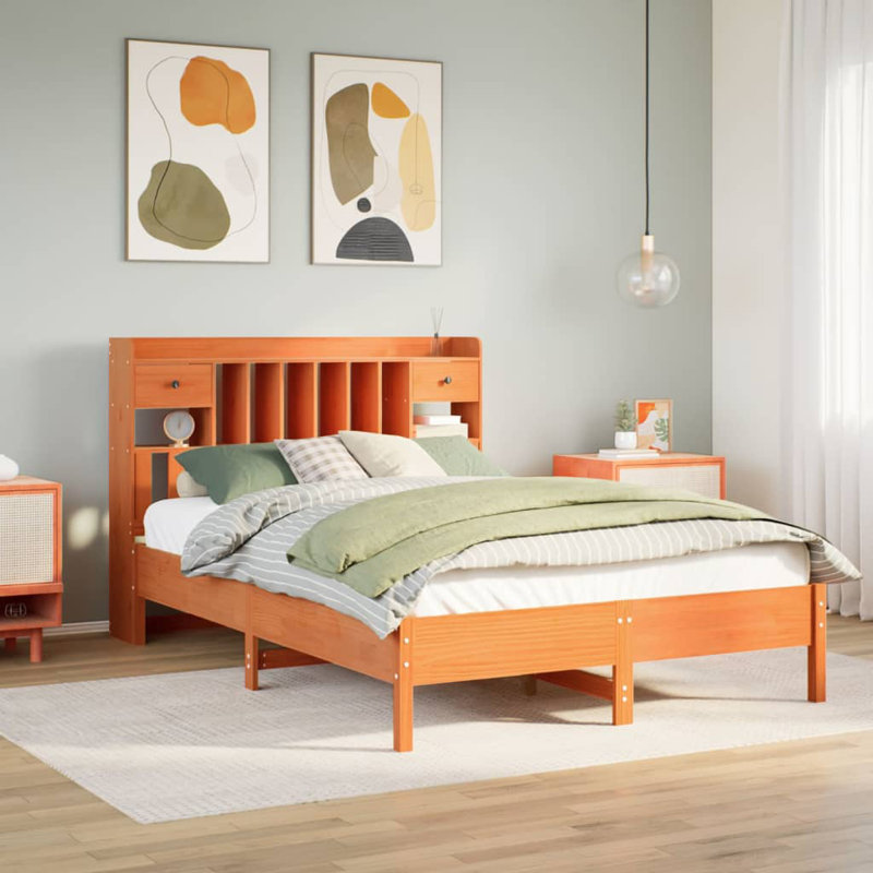 Tino Solid Wood Bed, European Kingsize (160 x 200cm), Wax Brown