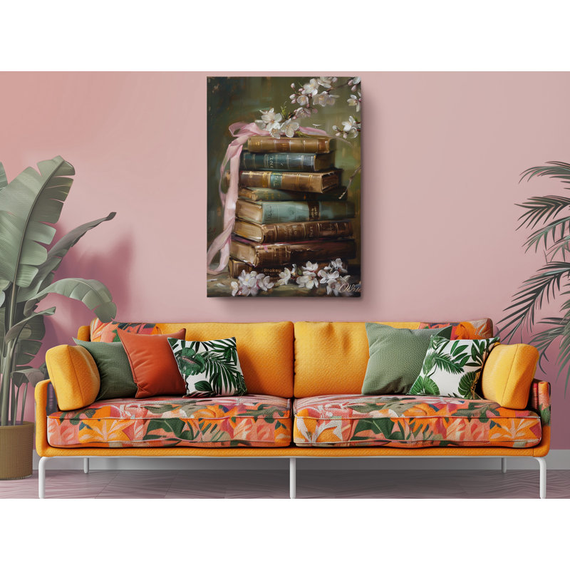 Vintage Oil Painting of Stacked Books Canvas Print, Modern Wall Art Decor for Home & Office, 30" H x 20" W