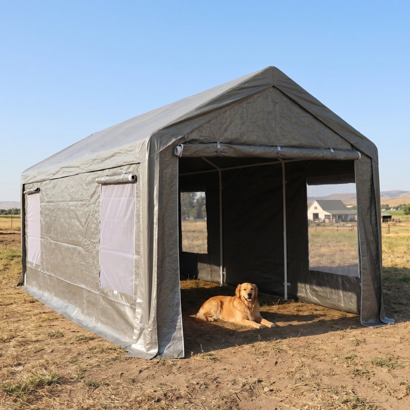 Abri d'auto robuste 10 x 20 pi, remise de rangement extérieure grise avec cadre boulonné et housse imperméable