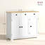 Buffet de comptoir en bois massif, armoire de cuisine moderne avec 3 tiroirs, portes et tablette réglable, finition vieillie