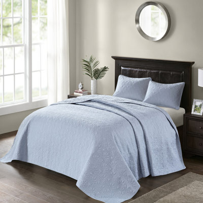 Ensemble de couvre-lit réversible très grand bleu - matelassé pour la grâce surdimensionné à drapé Le rembourrage en coton pré-lavé comprend un sommeil confortable et 2 taies décoratives lavables sans problème