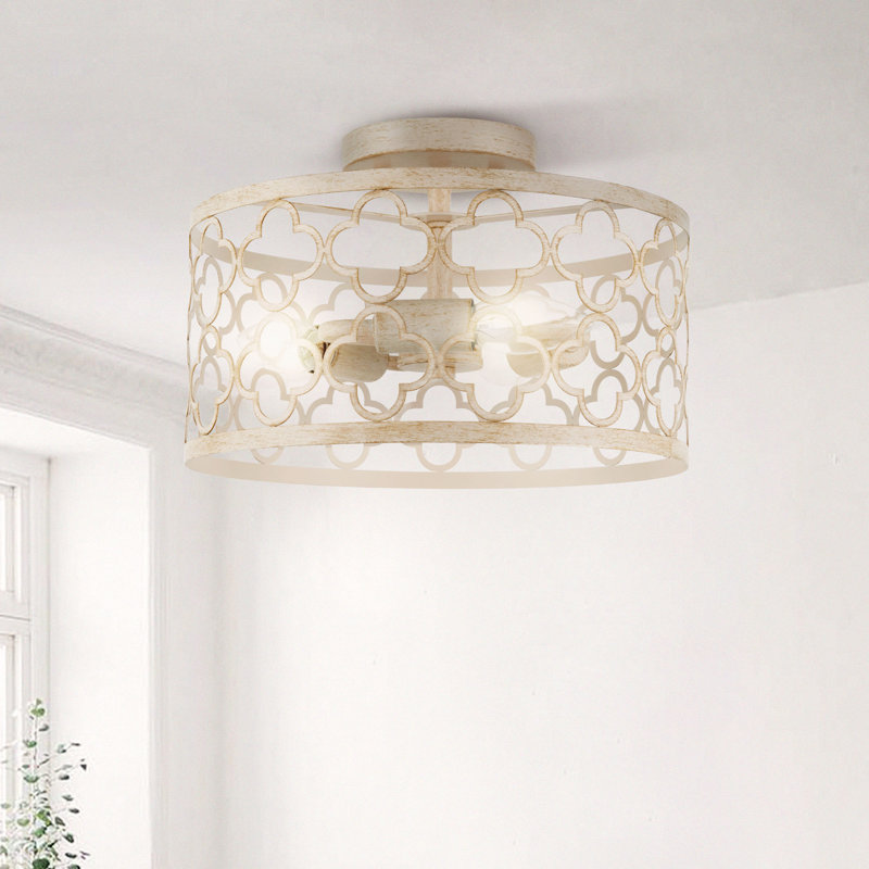 Haltwhistle 3-Light Semi Flush Mount with White Metal Shade