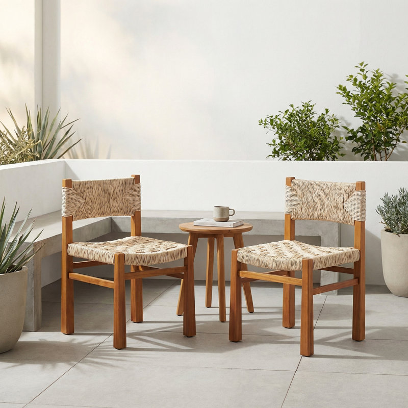 Chaises de patio Hapeville Boho Coastal, Osier gris clair