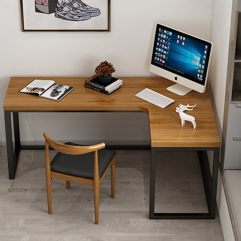 Solid Wood L-shaped Desk with Metal Base, 29.53" H x 70.87" W x 47.24" D