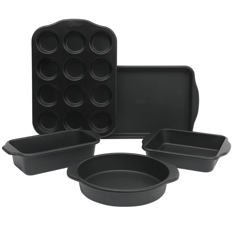 Oster Teston 5 Piece Carbon Steel Baking Pans Bakeware Set W/ Premium PFA Free Nonstick - Matte Black