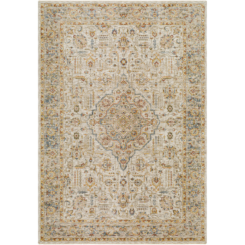 Oriental Machine Made Power Loomed Polyester Area Rug in Beige/Blue, Rectangle 12' x 15'