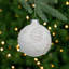3.5"X3.5"X3.5"H GLASS WHITE BALL W/LEAVES PATTERN ORN 2ASST