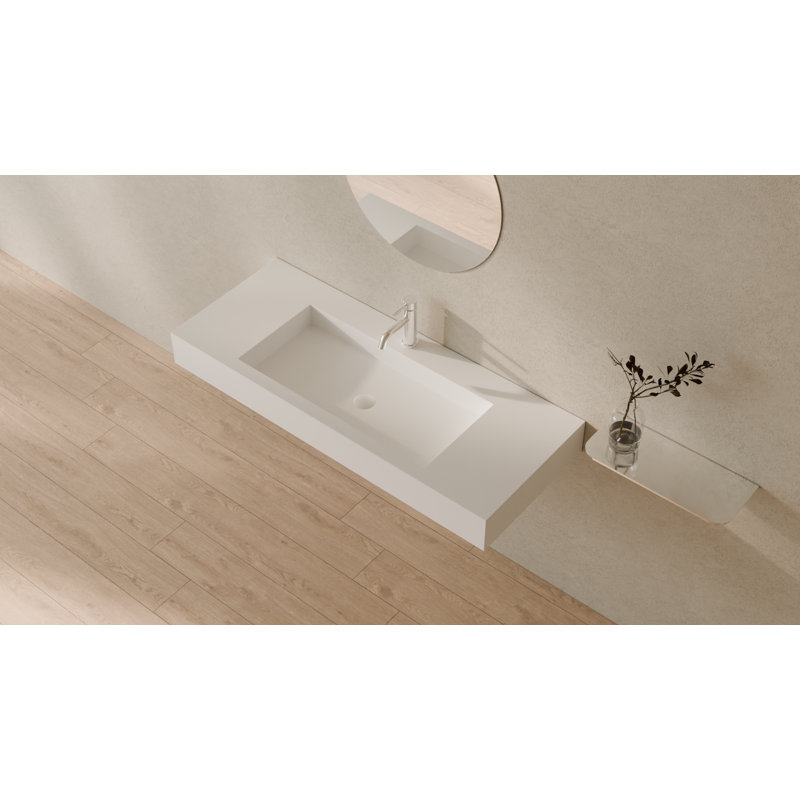 Lavabo de salle de bain mural rectangulaire en résine avec trop-plein 47,5 po x 18,9 po Badeloft WT-03-M, Blanc mat