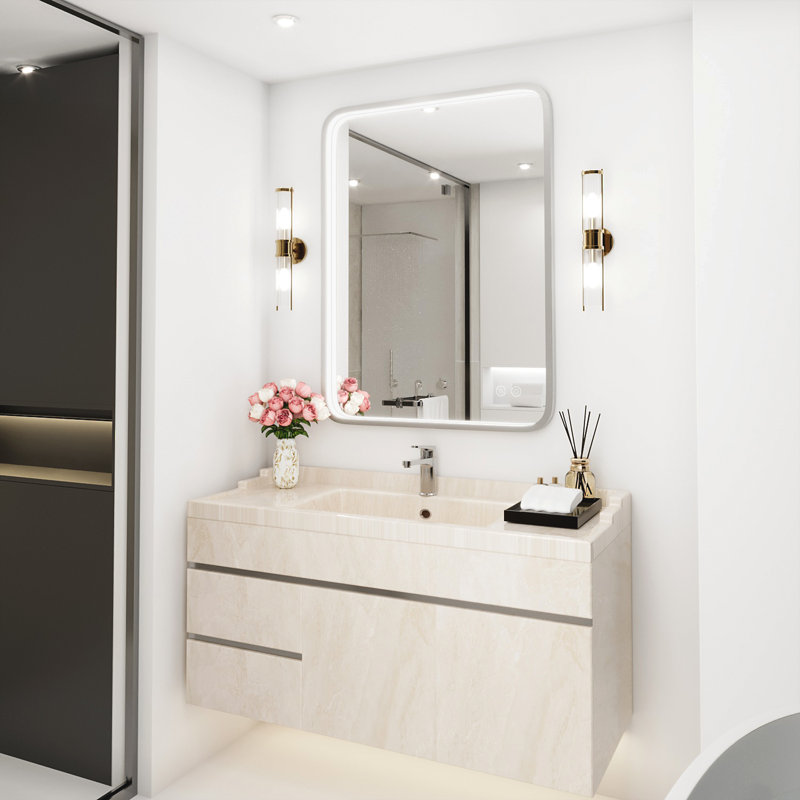  Miroir de salle de bain 24 po x 32 po à DEL, miroir de salle de bain, 32 po x 24 po, Nickel brossé