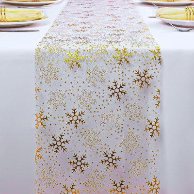 2 pièces de chemin de table de Noël flocon de neige doré scintillant décorations métalliques dorées scintillantes pour le festival d'hiver