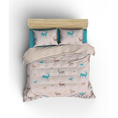 Ensemble de housse de couette 100% coton 3 pièces bleu / noir / rose Shawsville