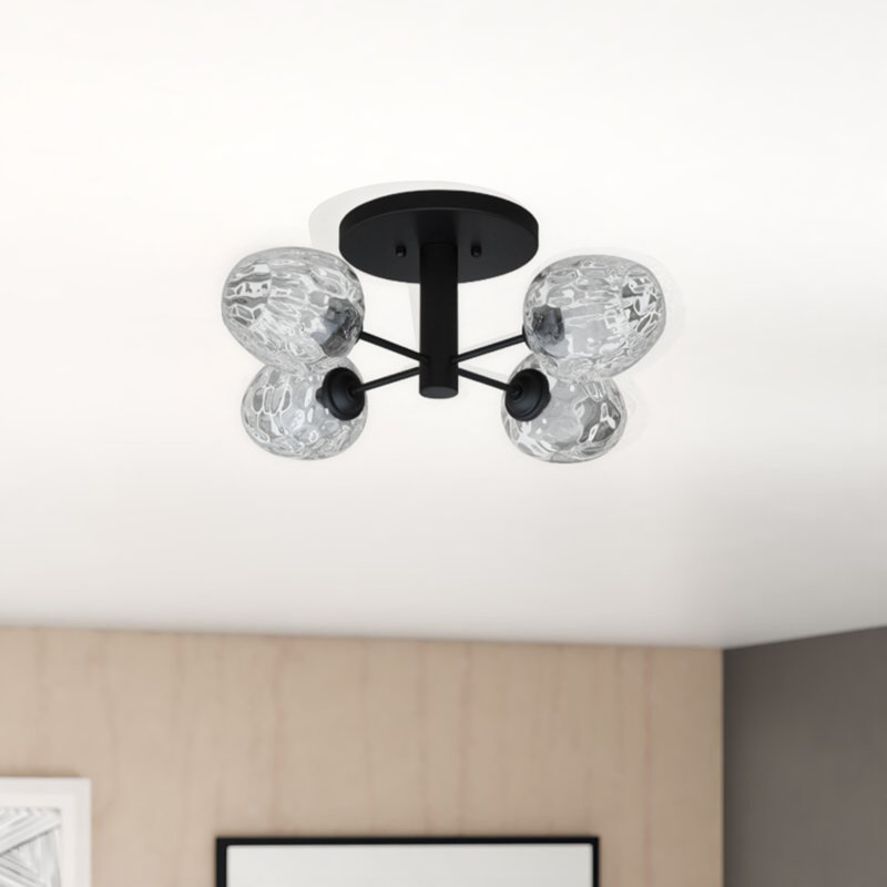 Plafonnier semi-encastré Chesler avec fini noir mat et verre fossette transparent