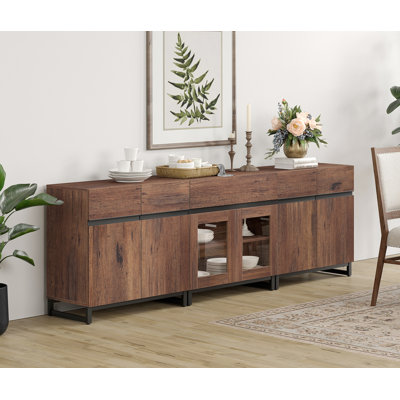 Buffet moderne avec tablettes réglables et tiroir, armoire de rangement 3 en 1 avec portes en verre, armoire à café pour le salon, cuisine