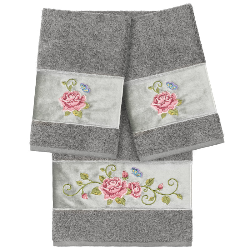 Ensemble de serviettes en coton turc 3 pièces Rebecca, Gris foncé