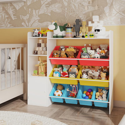 Kids Toy Storage Organizer w/ 8 Removable Bins & Bookshelf, Engineered Wood by Isabelle & Max