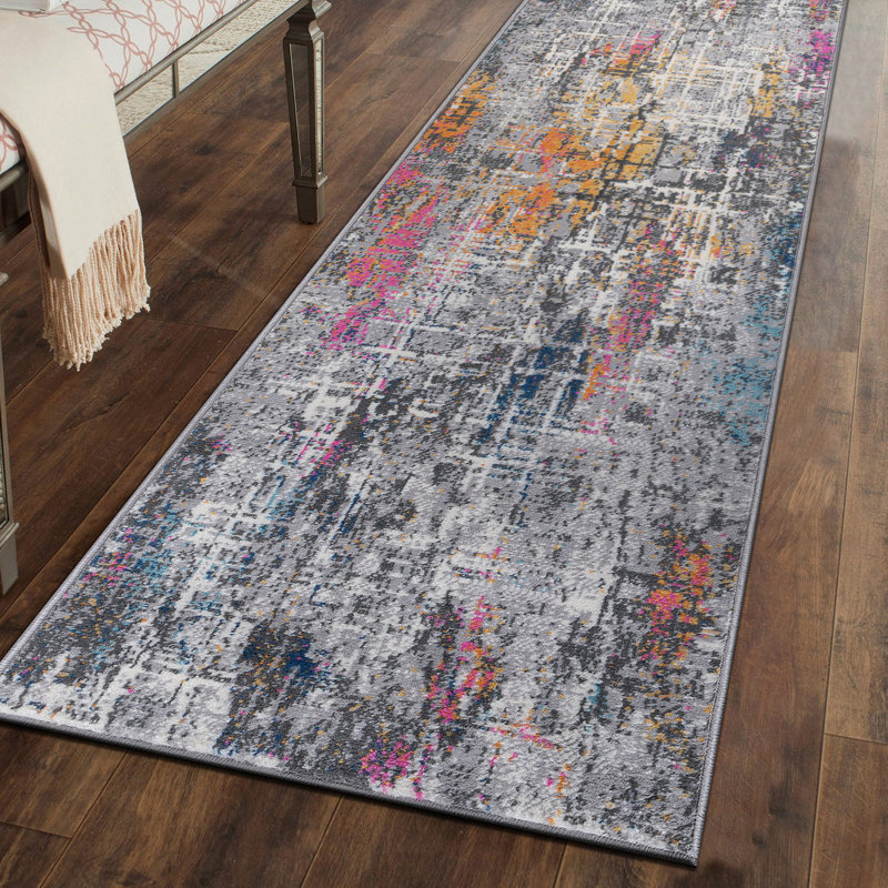 Tapis de performance abstraite Dionta, Tapis de couloir de 2 pi x 7 pi, Multicolore