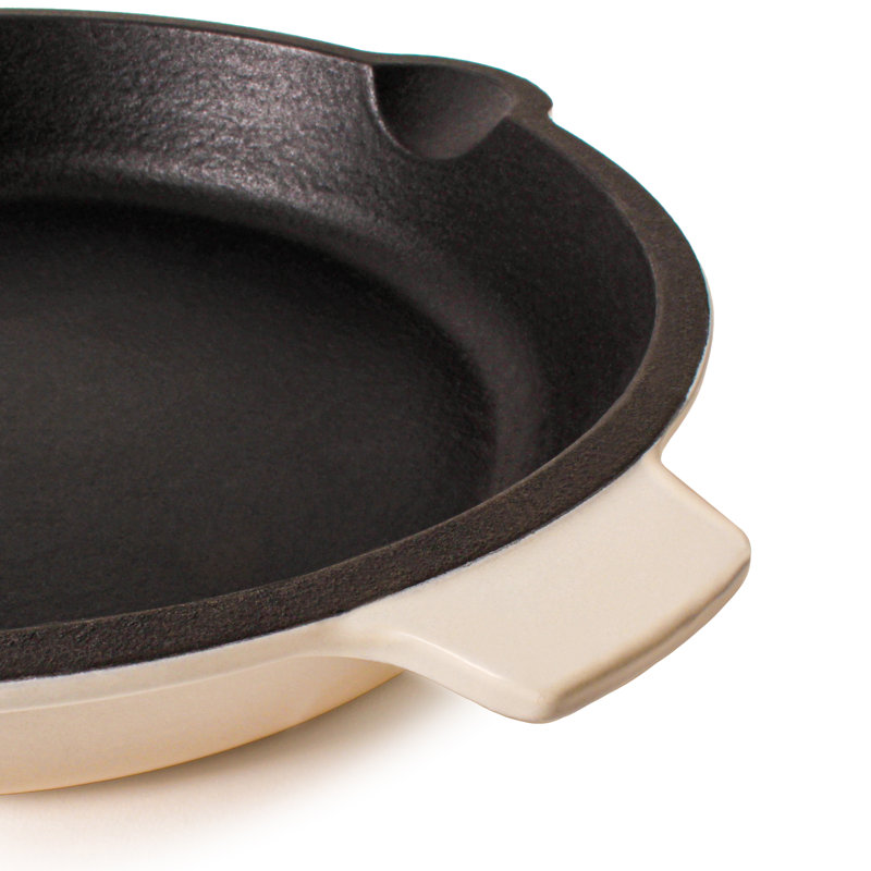 BergHOFF Neo 5Pc Cast Iron Cookware Set with 3Qt., 5Qt. Covered Dutch Ovens, and Fry Pan, Cream