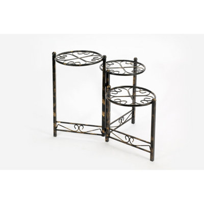 24.41" Three Tier Heart Clover Black / Gold Round Plant Stand