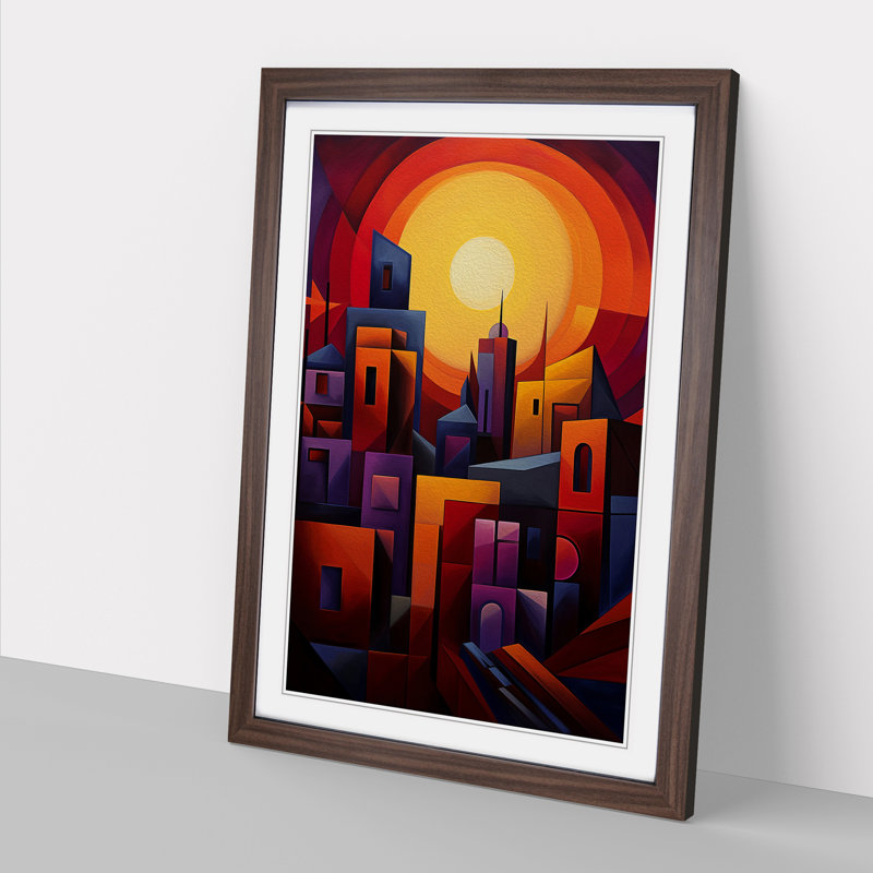 Sunset Cubism - Single Picture Frame Print on Wood, Walnut, 64cm H x 46cm W x 2cm D