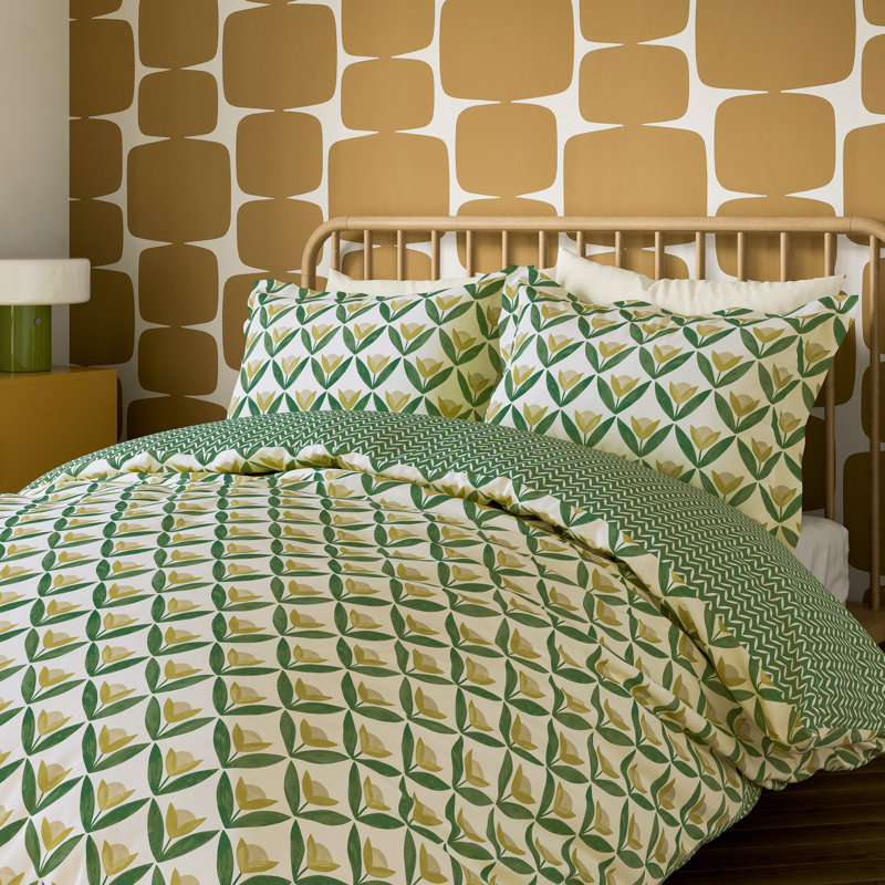Tulip Trellis Cotton Floral Duvet Cover Set with Pillowcases Included, Double Duvet Cover  + 2 Pillowcases
