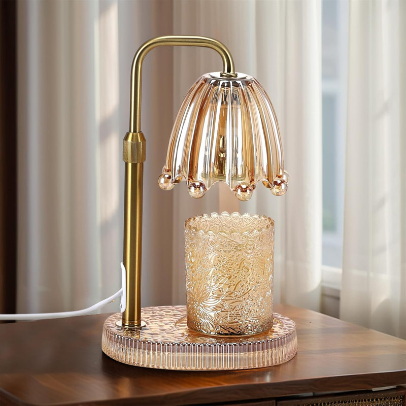 Candle Warmer Lamp with Timer & Dimmer, Adjustable Height Electric Wax Melt Warmer with 2 Bulbs, Amber K9 Crystal for Home Decor, Ideal Christmas & Mother‘s Day Gift