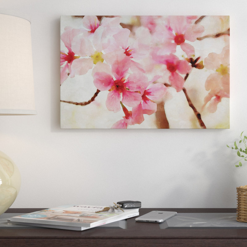 « cerise fleurs ii » par irena orlov, reproduction de photo sur toile tendue, H 24 po x l 32 po x P 1 po, Blanc