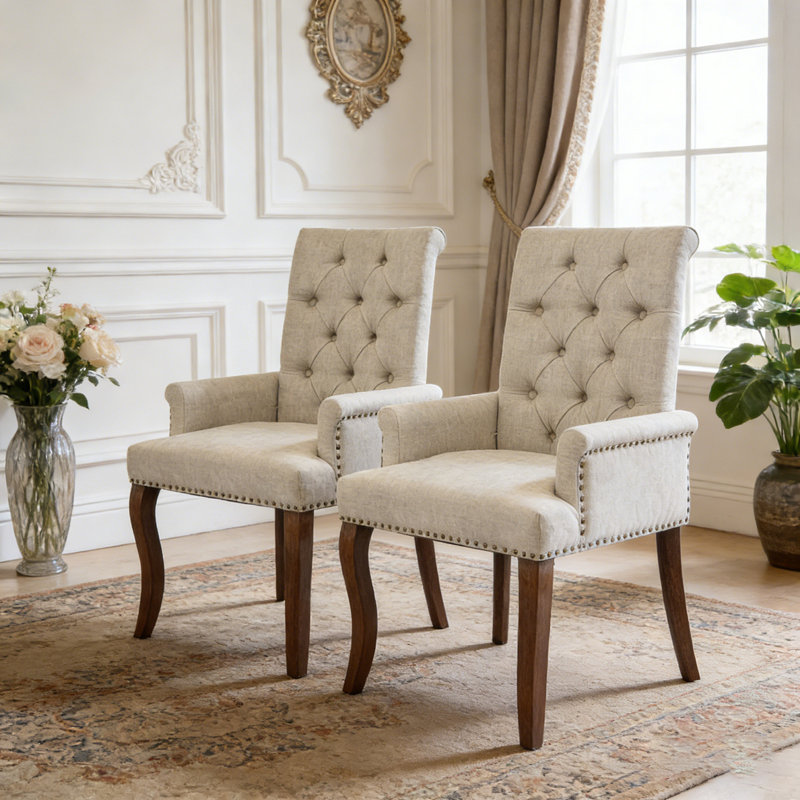 Upholstered Chenille Fabric Accent Dining Chair, Beige