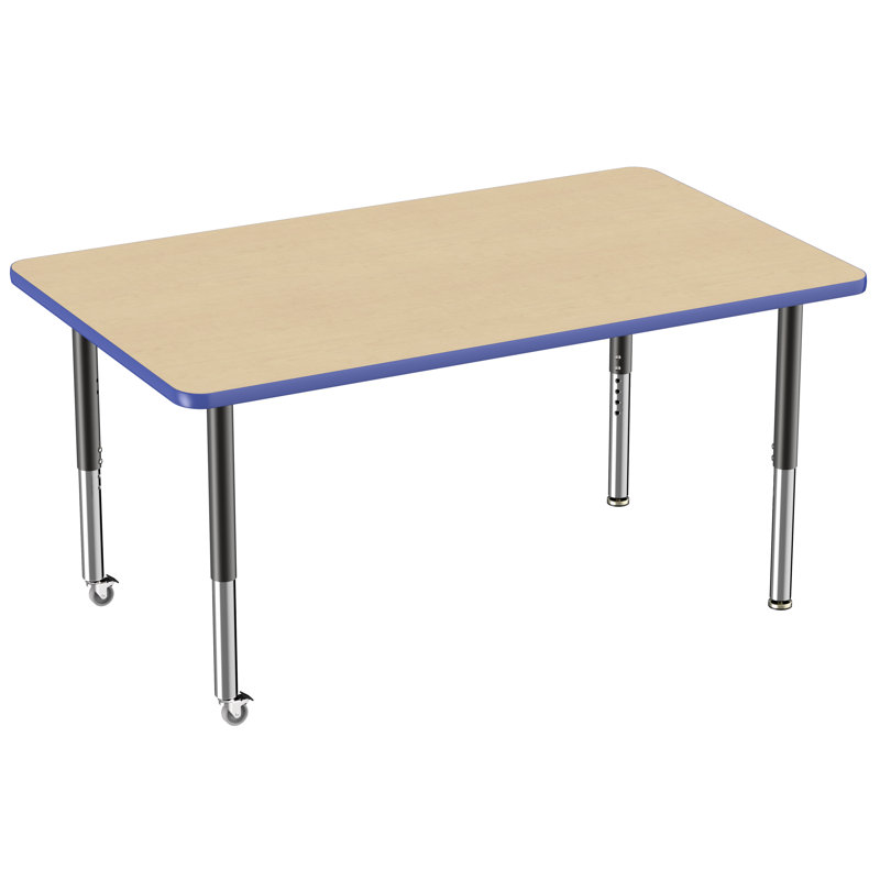 Table d'activité rectangulaire à hauteur réglable en forme de T, Érable / Bleu, Super, 24 po x 48 po