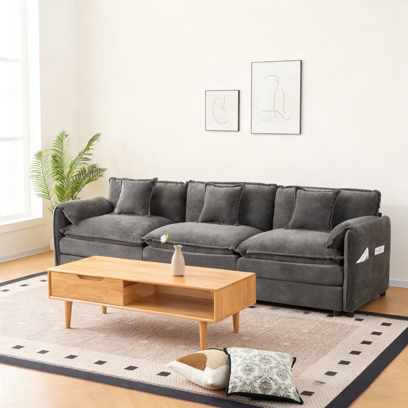 Canapé modulaire surdimensionné à assise profonde, canapé en nuage de chenille moderne, grand canapé modulaire 3 places avec 3 coussins pour le salon, la chambre à coucher et le bureau, combinaison de bricolage, gris