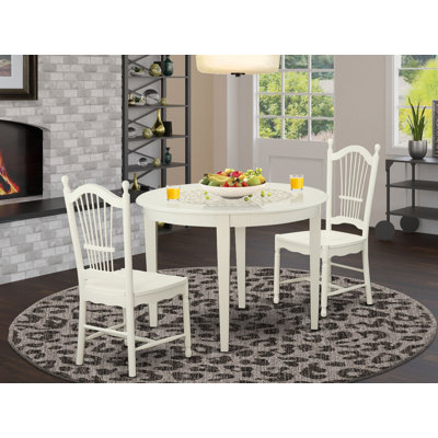 3 Piece Dining Set Contains a Round Kitchen Table and 2 Dining Chairs, Linen White