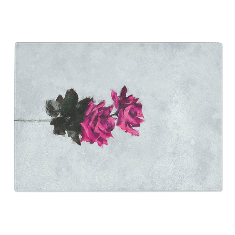 Tempered Glass Two Roses Painting Chopping Board, 28.5 cm x 39 cm