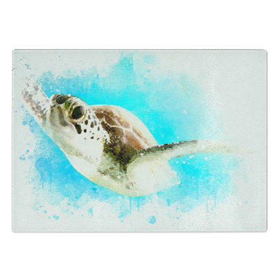 Glass Green Turtle in Abstract Chopping Board