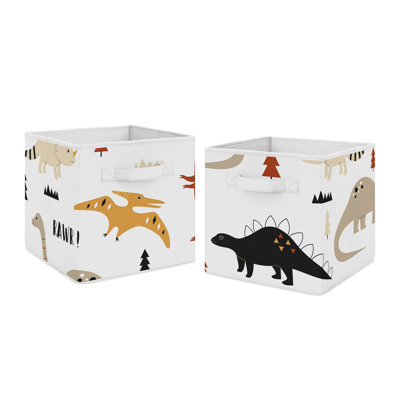 Mod Dinosaur Black And Orange Fabric Storage Bin By Sweet Jojo Designs