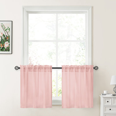  Blush Pink Kitchen Curtains with Non-See-Through Privacy and Light Filtering Semi Sheer Fabric, 30" W x 24" L