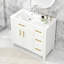 Meuble-lavabo 36 po avec comptoir d'évier, meuble-lavabo avec deux portes et trois tiroirs, bois massif, panneaux de fibres à densité moyenne, un paquet, blanc cassé