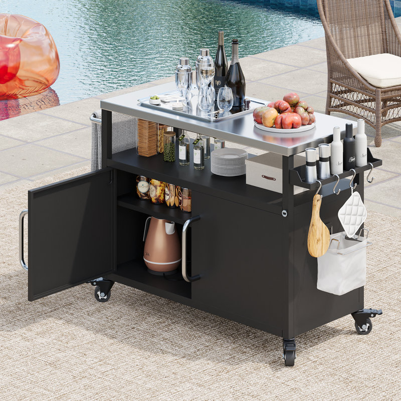 Mica Outdoor Metal Grill Cart with Storage & Spice Rack
