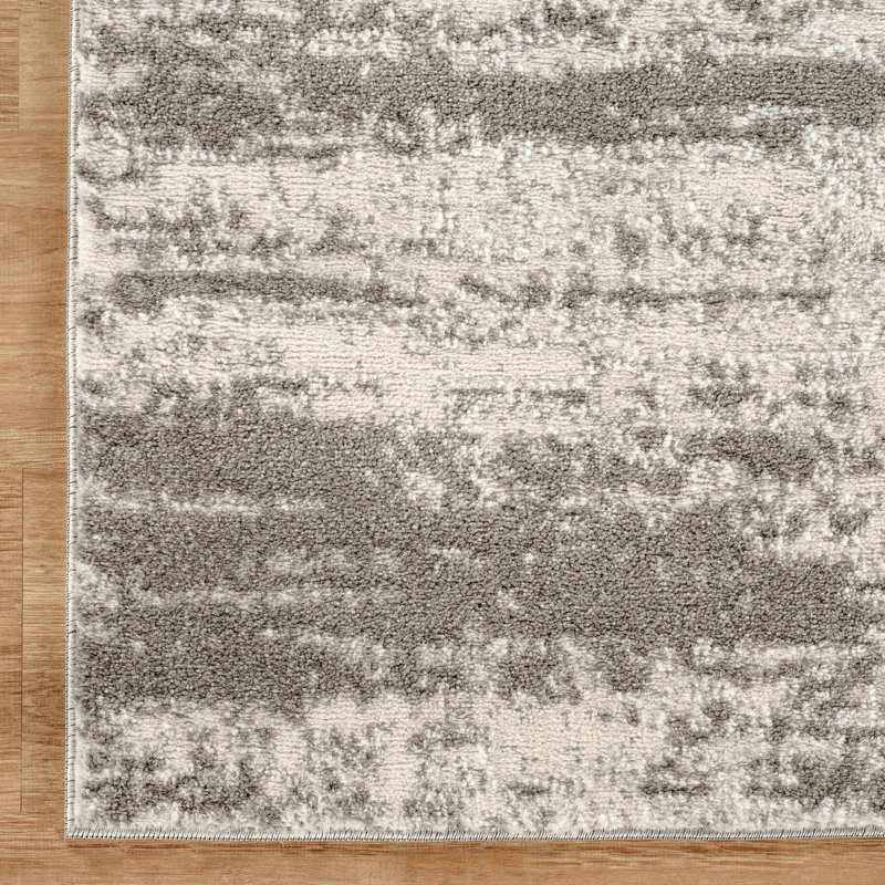 Adney Gray & Ivory Abstract High-Low Modern Rug, Gray/Ivory, 6'6" x 9'6"