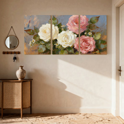 «Rose Rose Floral Bouquet», ensemble de 3 reproductions d'art sur toile