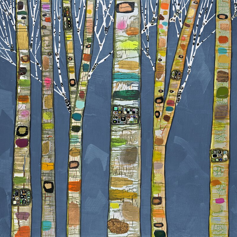 Birch Trees On Cobalt On Canvas by Eli Halpin Print