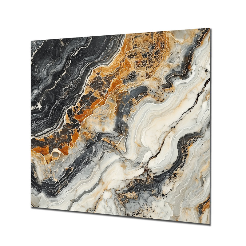 Éternelle balance de marbre dans les tons de terre I - art mural moderne en métal de marbre pour le salon, H 16 po x l 16 po