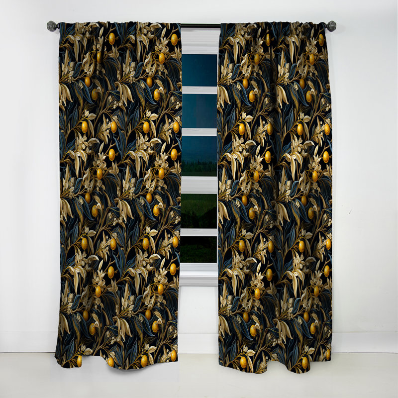 Motif de citronnier jaune et noir - Rideau floral - Rideau occultant floral - 1 panneau, L 52 po x L 108 po