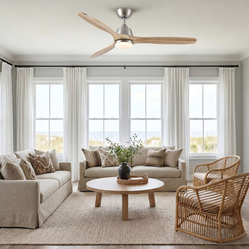 Ventilateur de plafond 52 po Homewood, Brushed Nickel with Light Yellow Wood  Blades