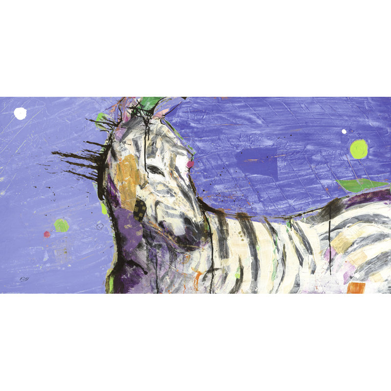 Zèbre, animal abstrait, sur fond bleu, collage, H 16 po x l 24 po x P 1,5 po