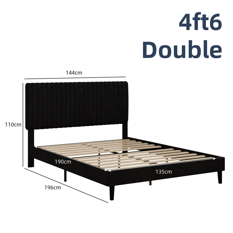 Upholstered Velvet Bed, 135x190, Black