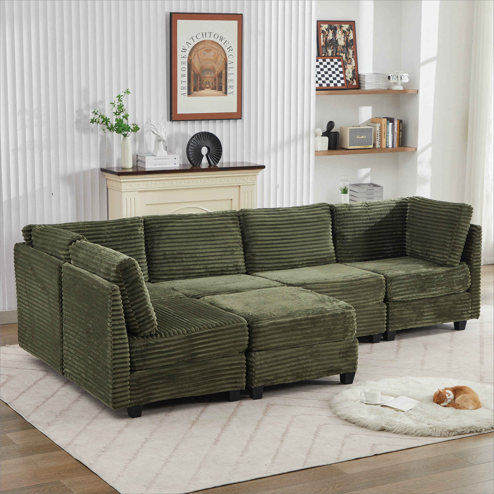 Mercer41 Sayers Modern Modular Sectional with Corduroy Fabric and Pet
