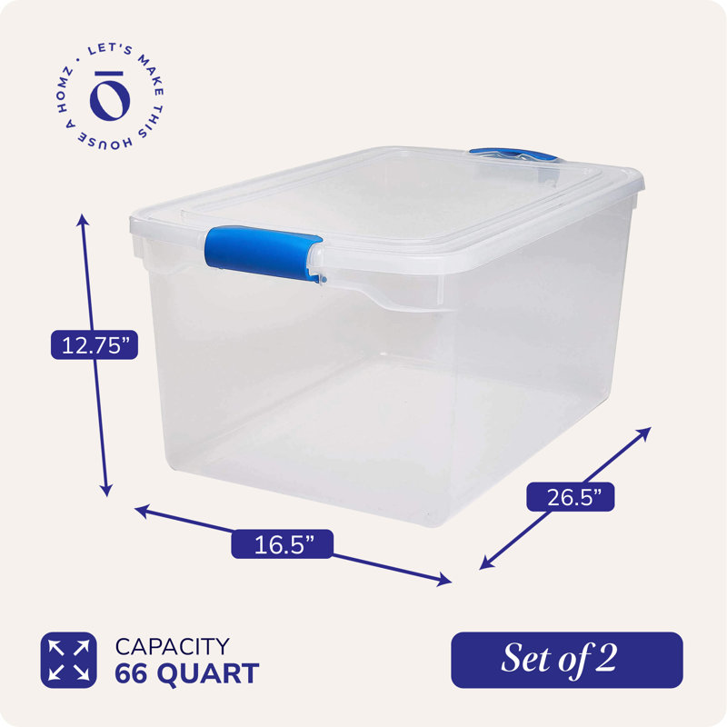 Homz Multipurpose Stackable Storage Bin with Latching Lids, 66, Blue