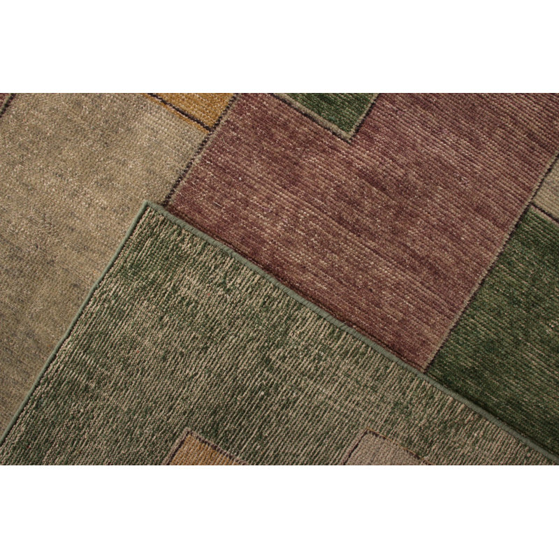 Hand-Knotted Classic Geometric Rug Purple Green Pattern By Rug & Kilim, Rectangle 10' x 14'
